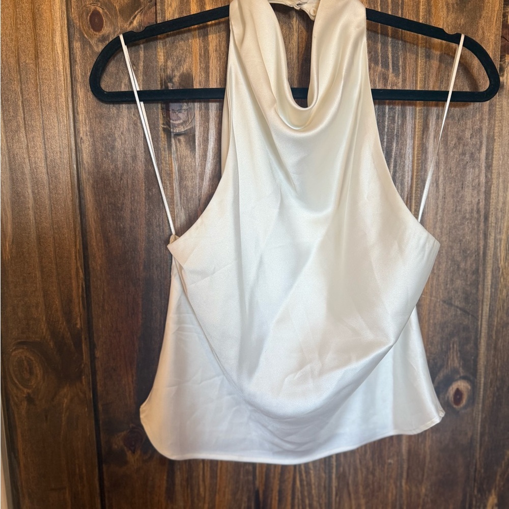 Zara Ivory Satin Halter Top